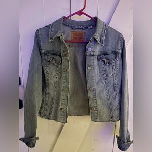 Levi Strauss Cropped Frayed Denim Jacket
